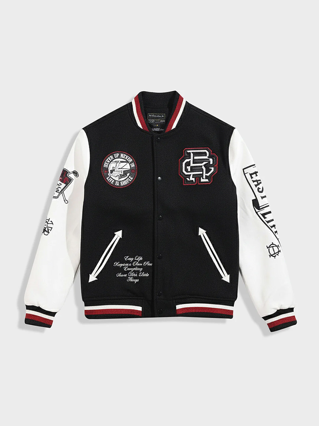 Men's Black Regular Fit Embroided Casual Bomber Jacket - Image 3