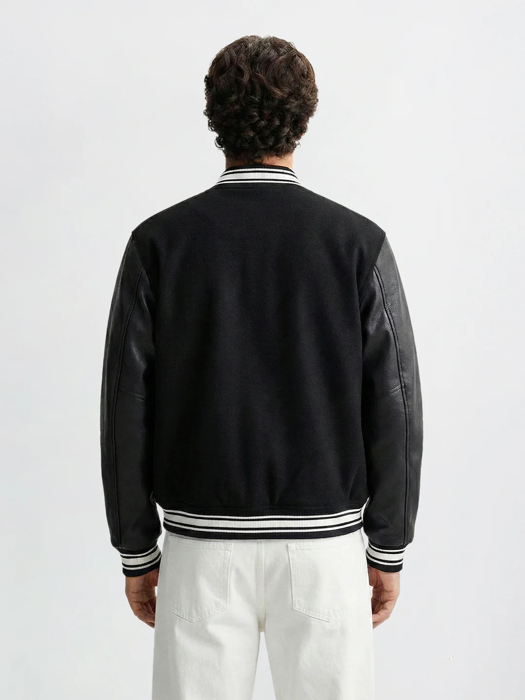 Men's Black Regular Fit Embroided Casual Bomber Jacket - Image 2