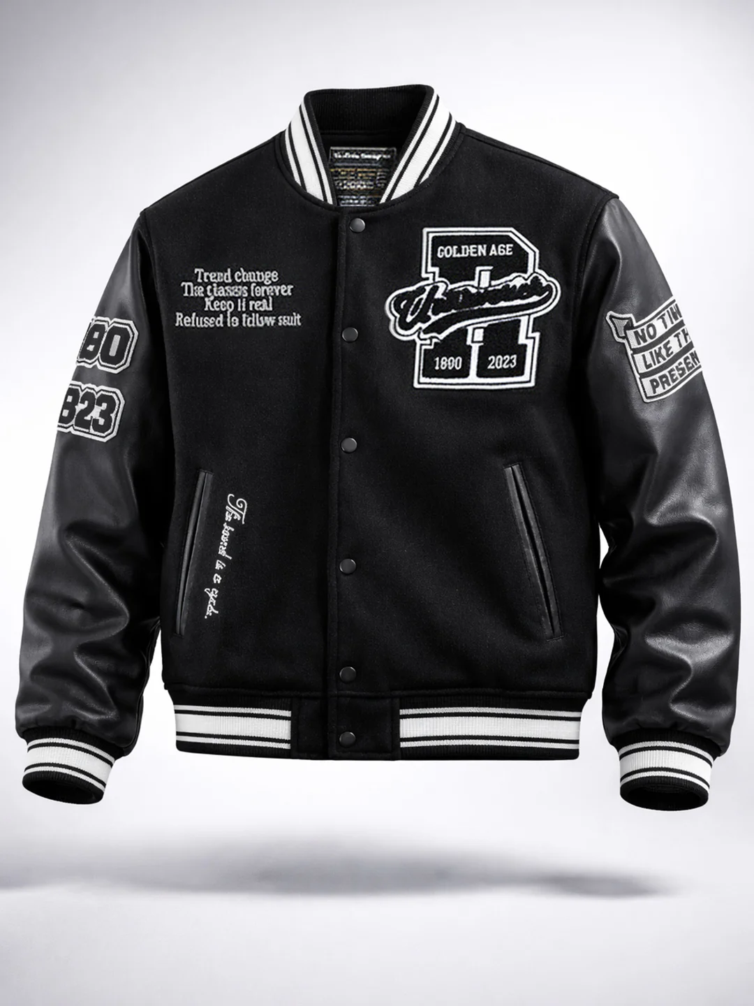 Men's Black Regular Fit Embroided Casual Bomber Jacket - Image 3