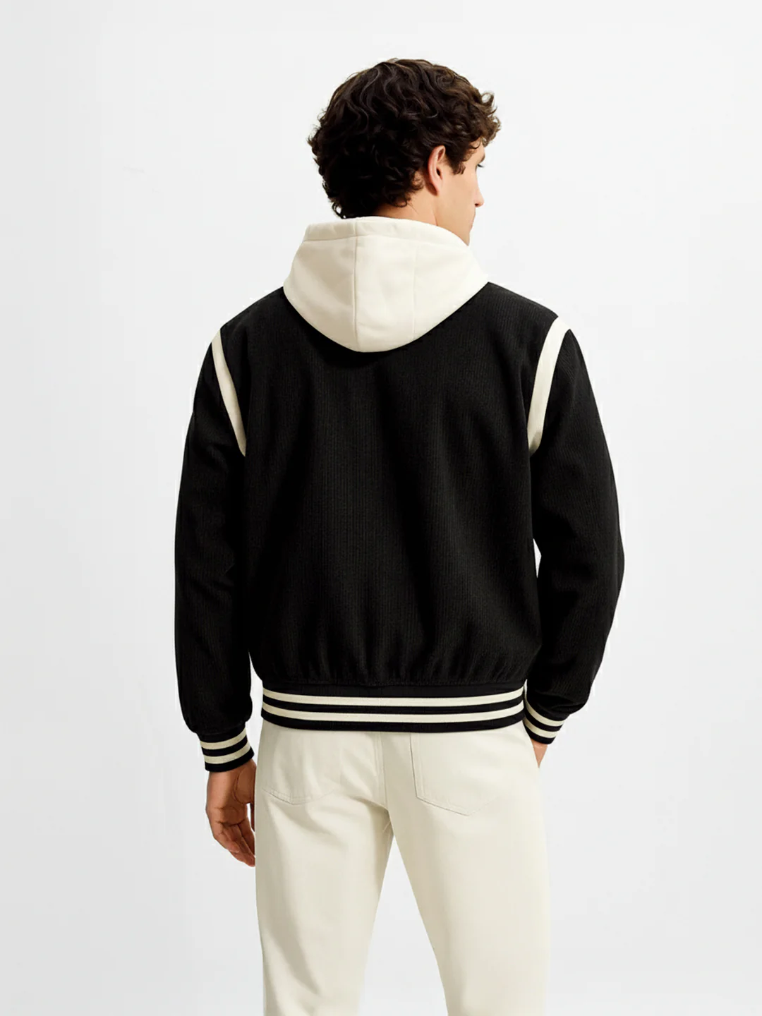 Men's Black Regular Fit Embroided Casual Bomber Jacket - Image 2