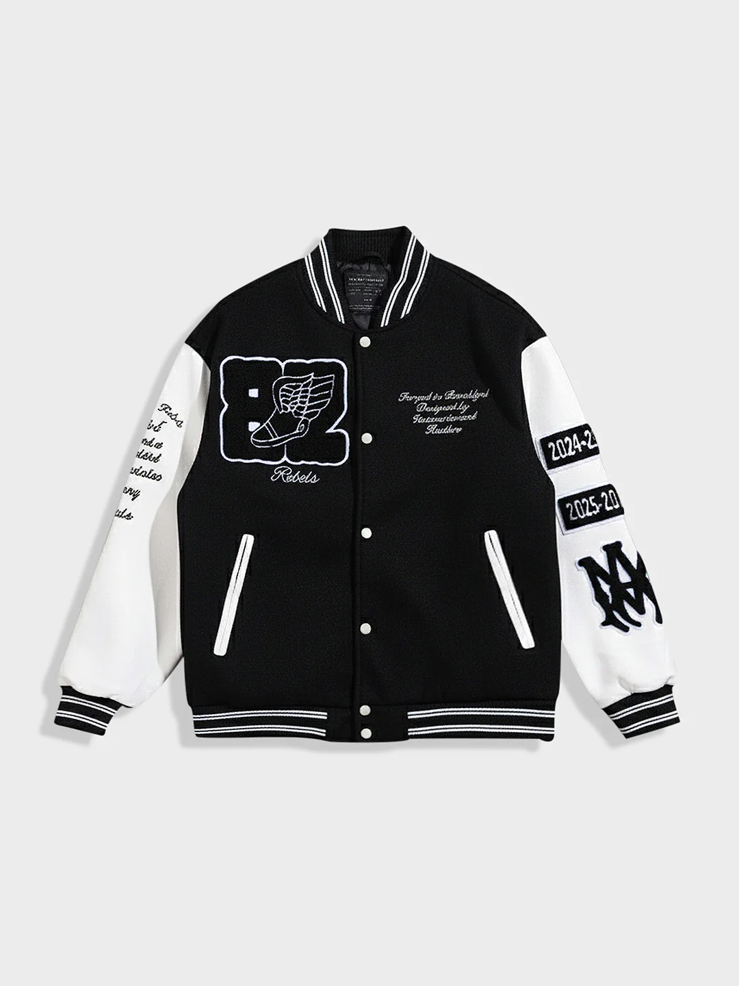 Men's Black Regular Fit Embroided Casual Bomber Jacket - Image 3