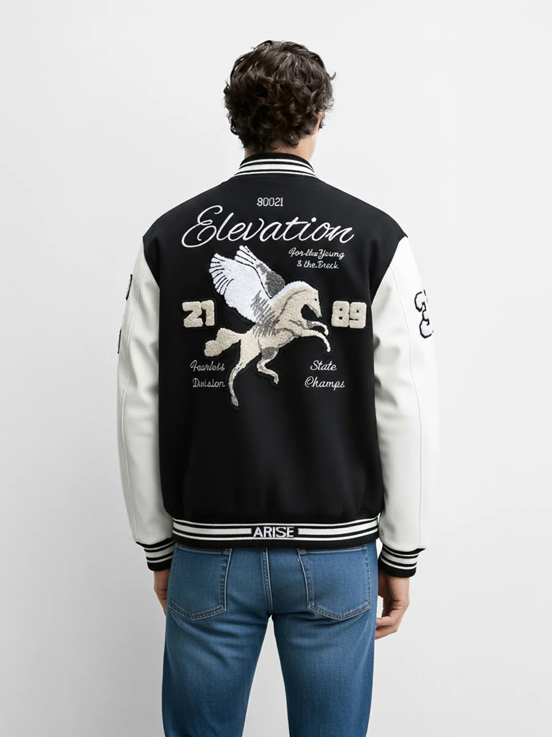 Men's Black Regular Fit Embroided Casual Bomber Jacket - Image 2