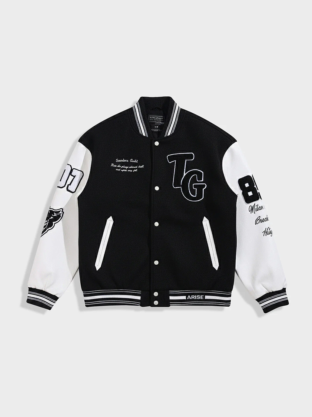 Men's Black Regular Fit Embroided Casual Bomber Jacket - Image 3