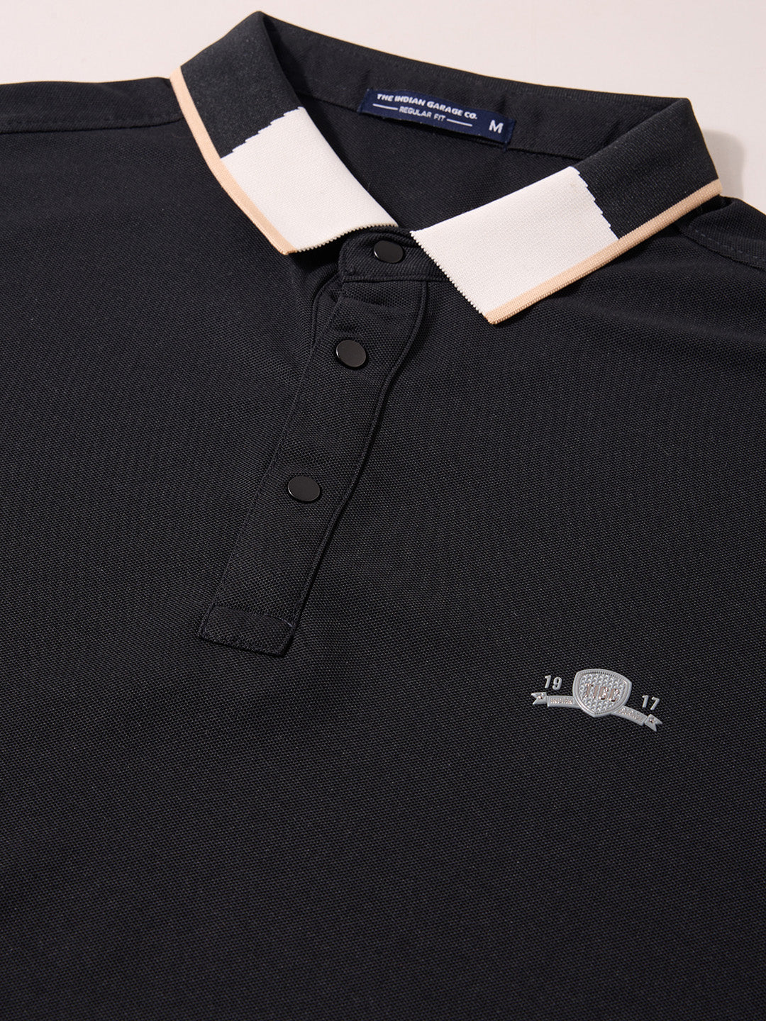 Men's Black Regular Fit Embroidered Casual T-Shirts - Image 3