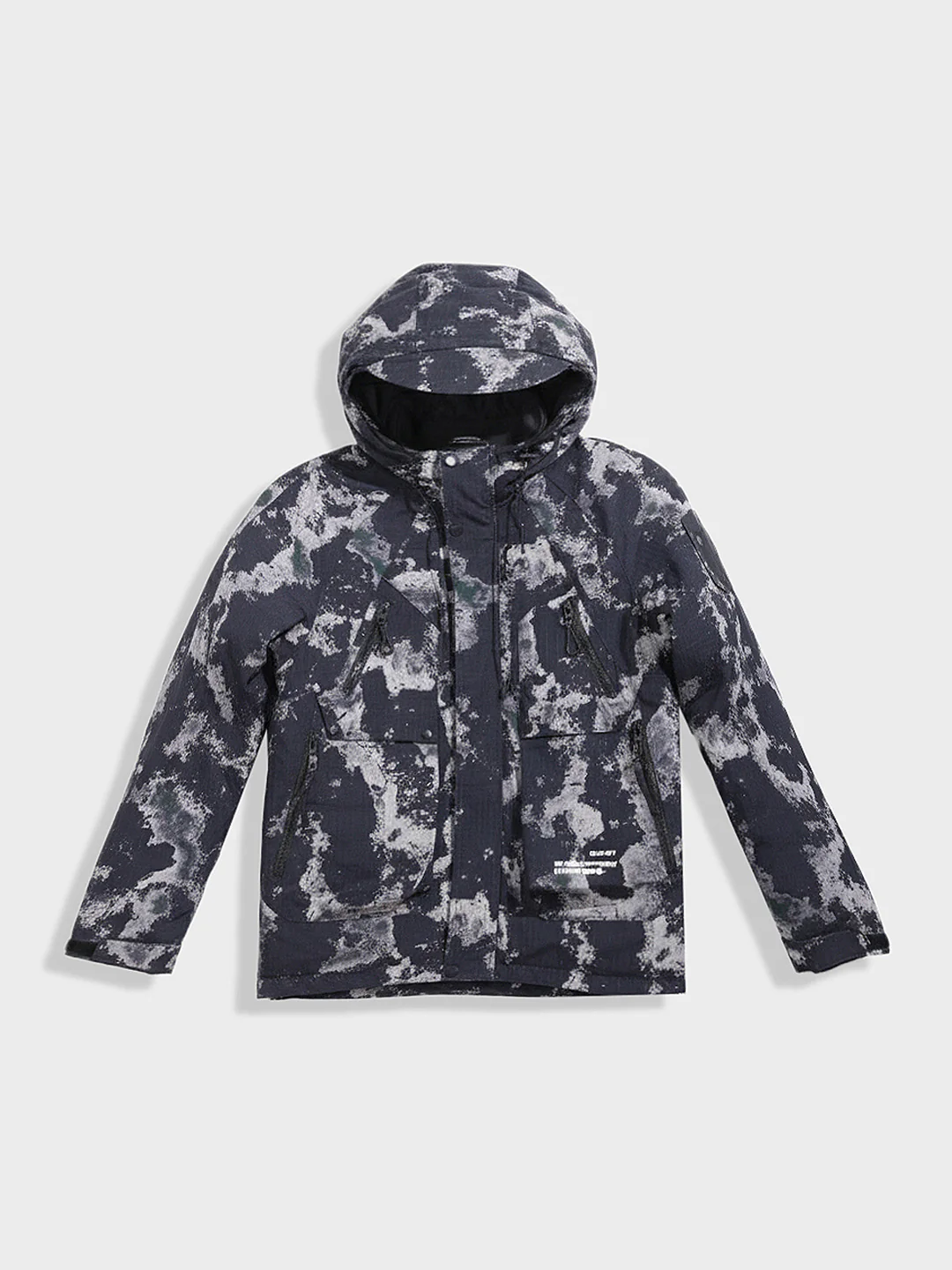 Men's Black Regular Fit Printed Casual Winter Jacket - Image 3