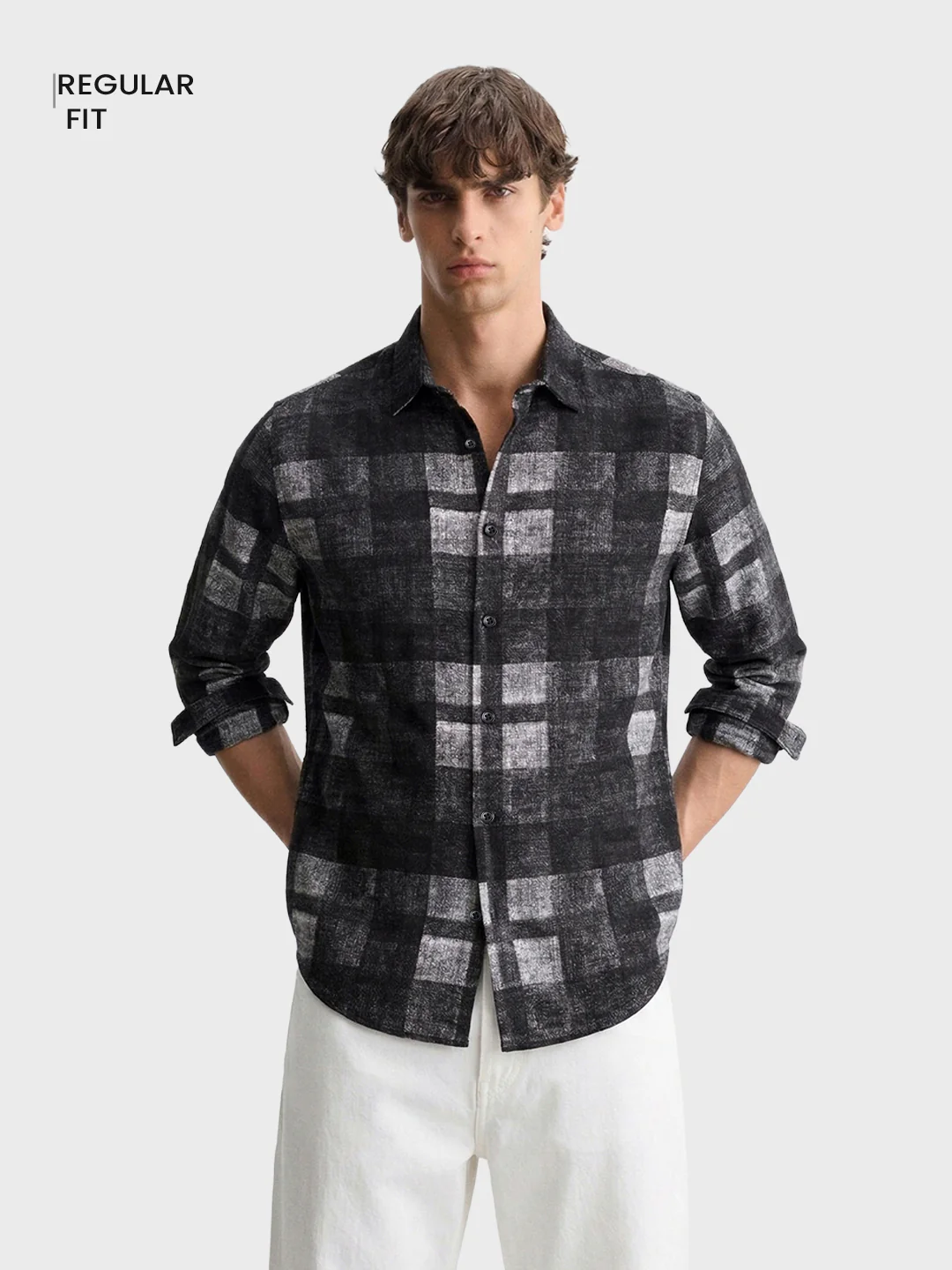 Men's Black Regular Fit Checkered Casual Shirt - Image 2