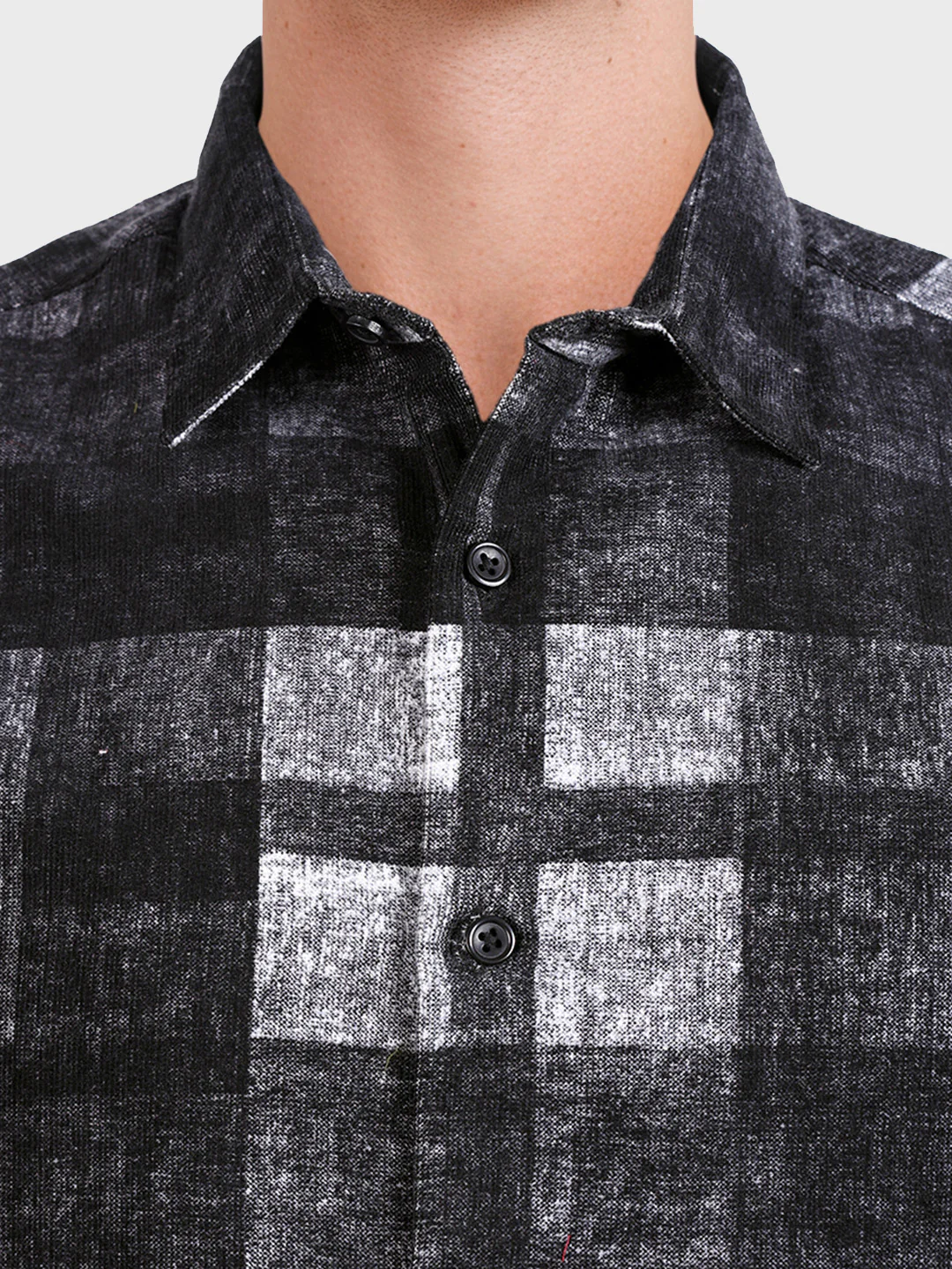 Men's Black Regular Fit Checkered Casual Shirt - Image 3