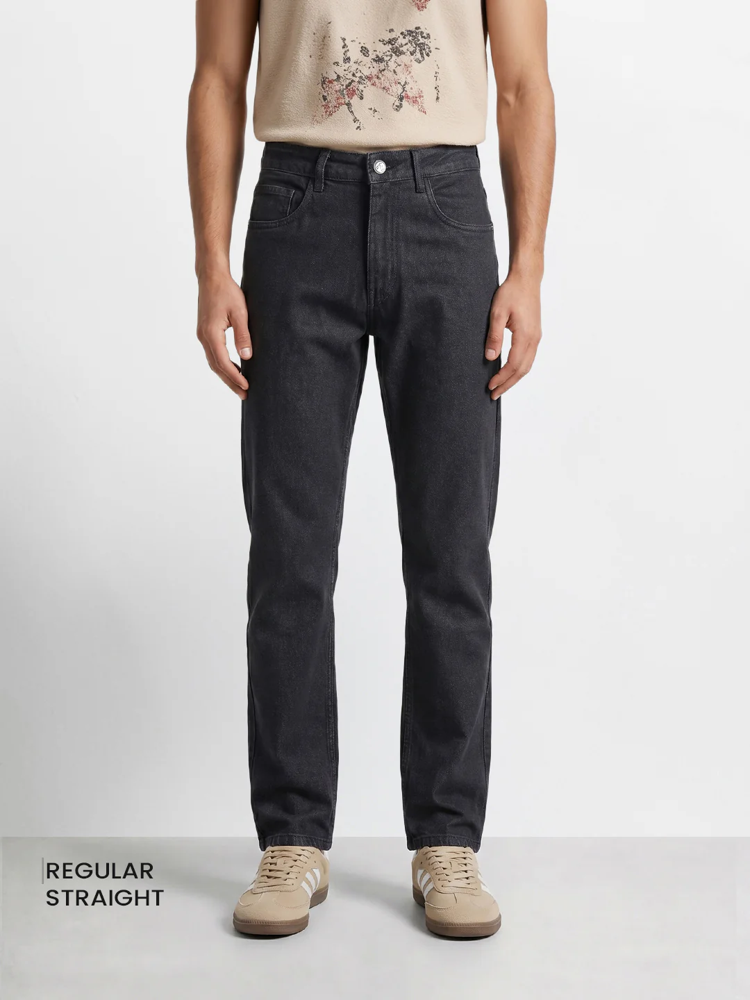 Men's Black Regular Fit Solid Casual Jeans - Image 2