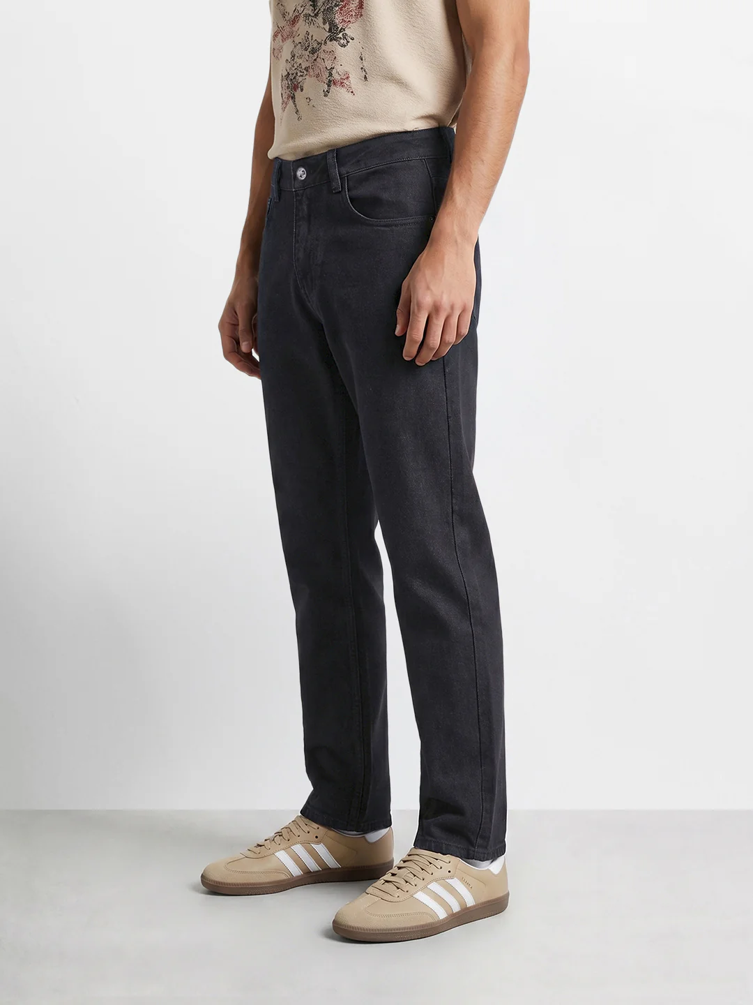 Men's Black Regular Fit Solid Casual Jeans - Image 3