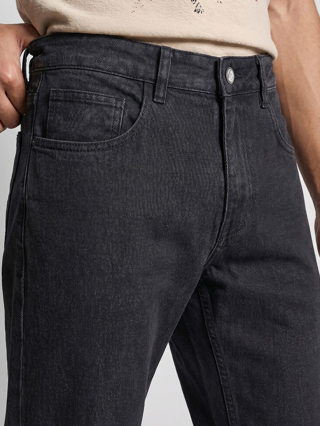 Men's Black Regular Fit Solid Casual Jeans - Image 8
