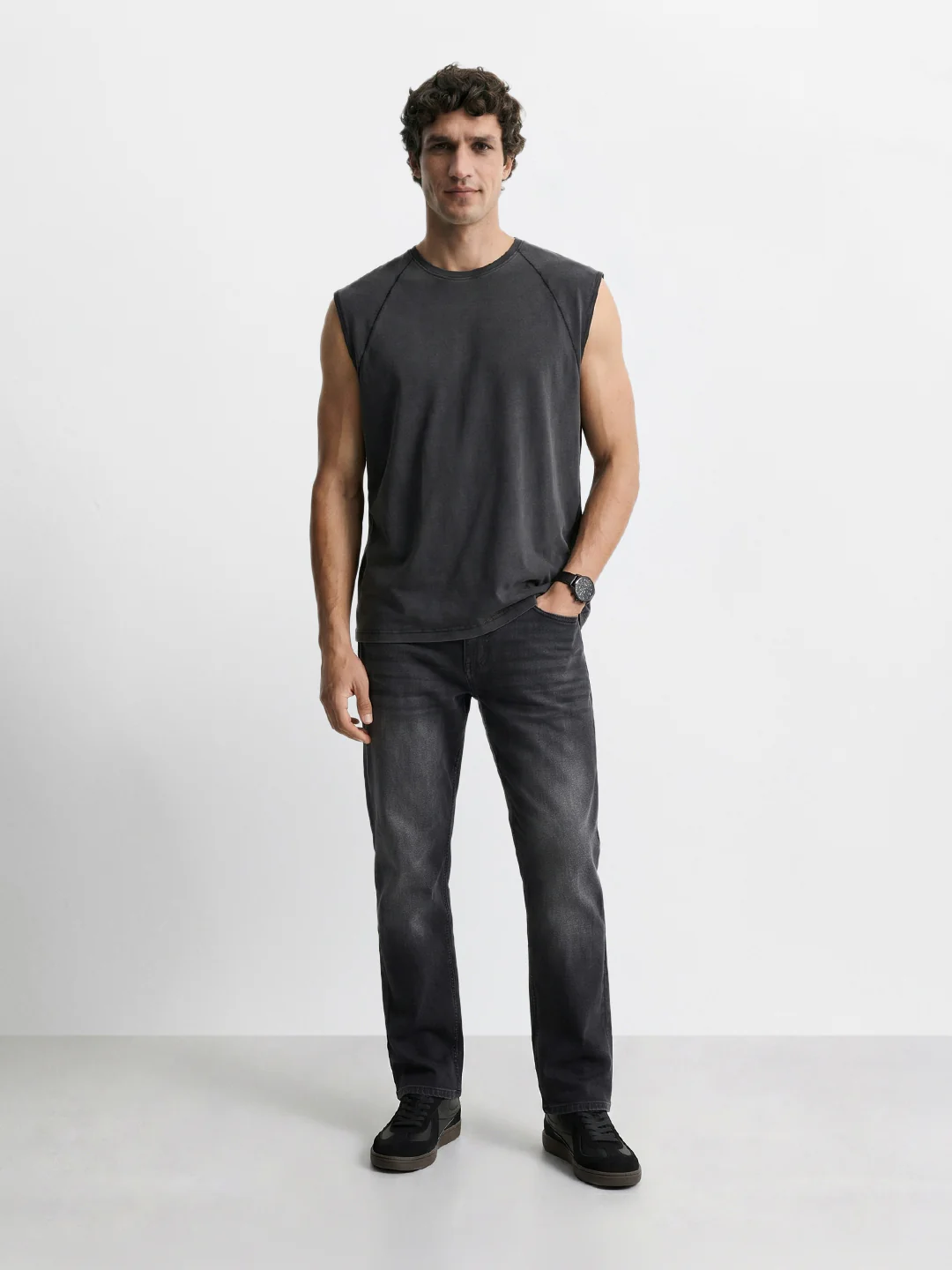Men's Black Regular Fit Solid Casual Jeans - Image 6