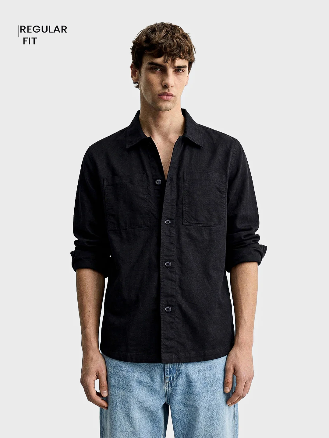 Men's Black Regular Fit Solid Casual Shirt - Image 2