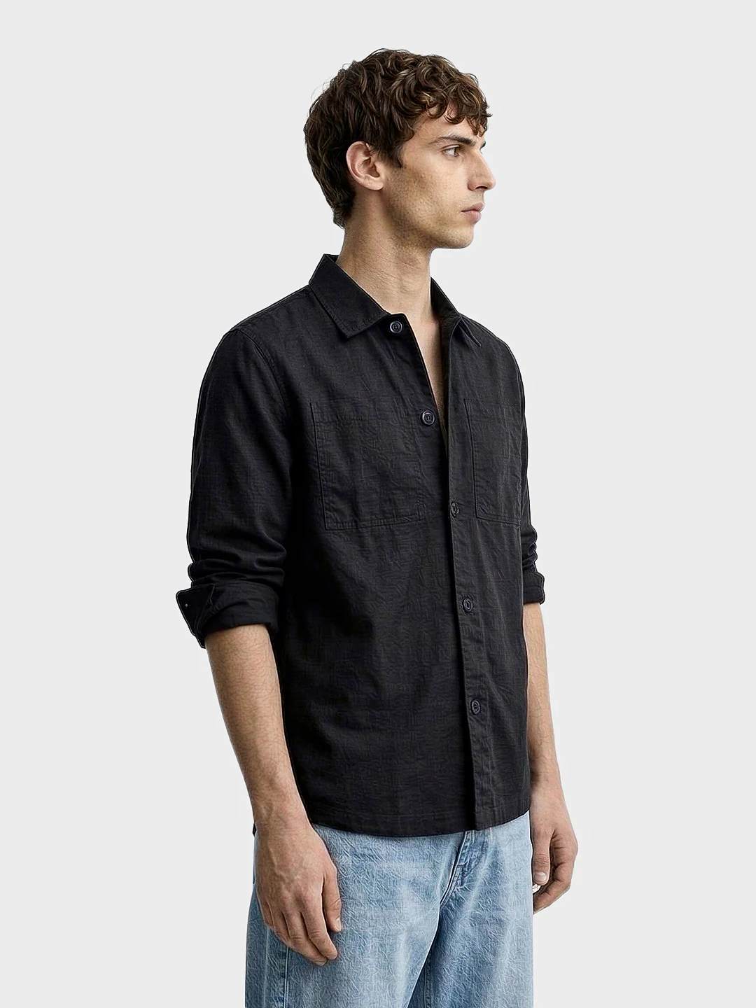 Men's Black Regular Fit Solid Casual Shirt - Image 4