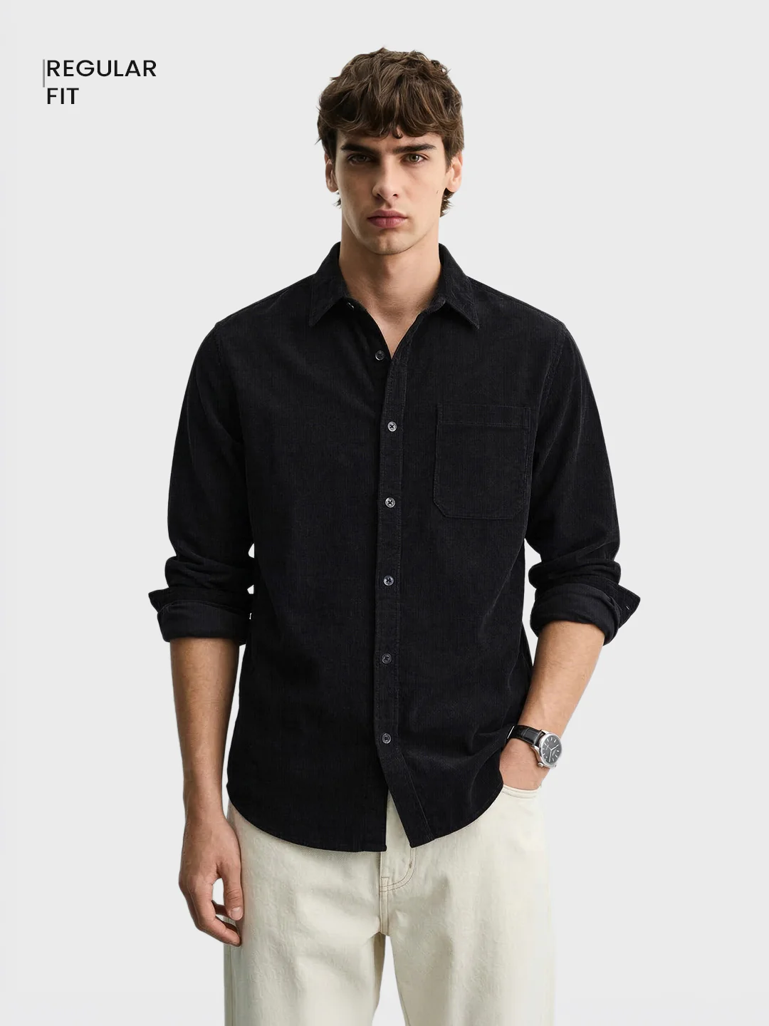 Men's Black Regular Fit Solid Casual Shirt - Image 2