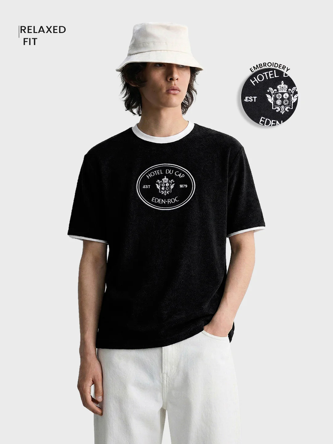 Men's Black Regular Fit Embroidered Casual T-Shirt - Image 2