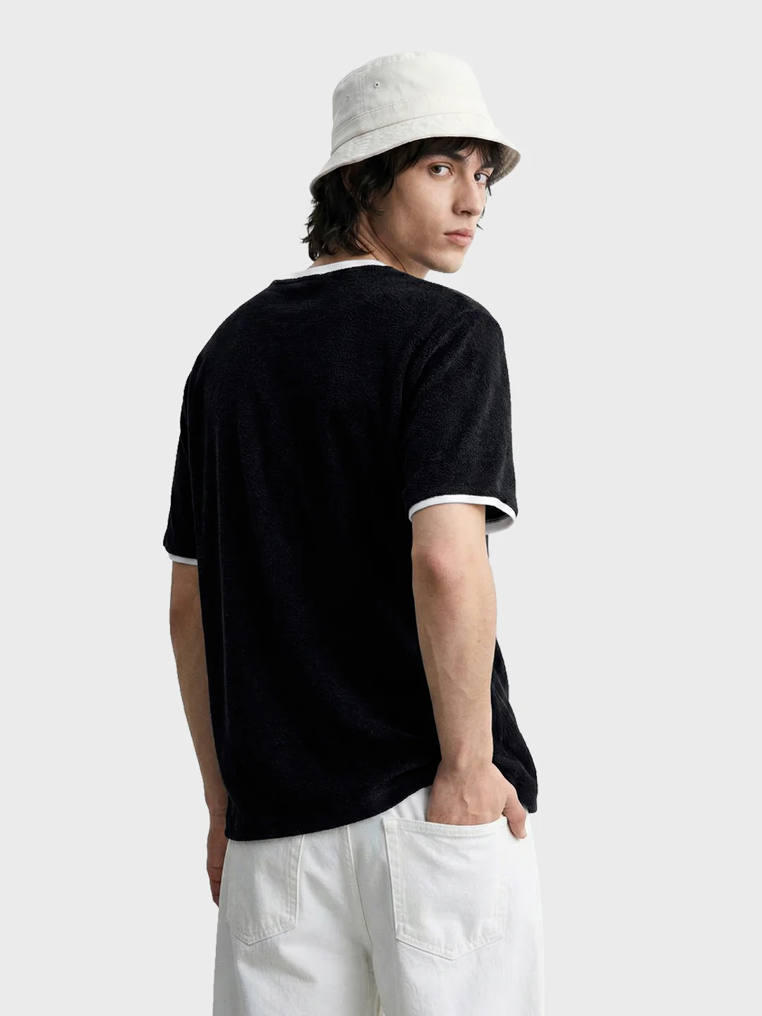 Men's Black Regular Fit Embroidered Casual T-Shirt - Image 4