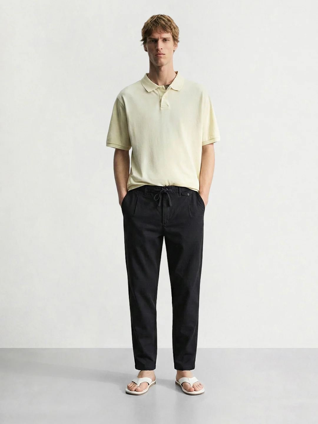 Men's Black Regular Fit Solid Casual Trousers - Image 4