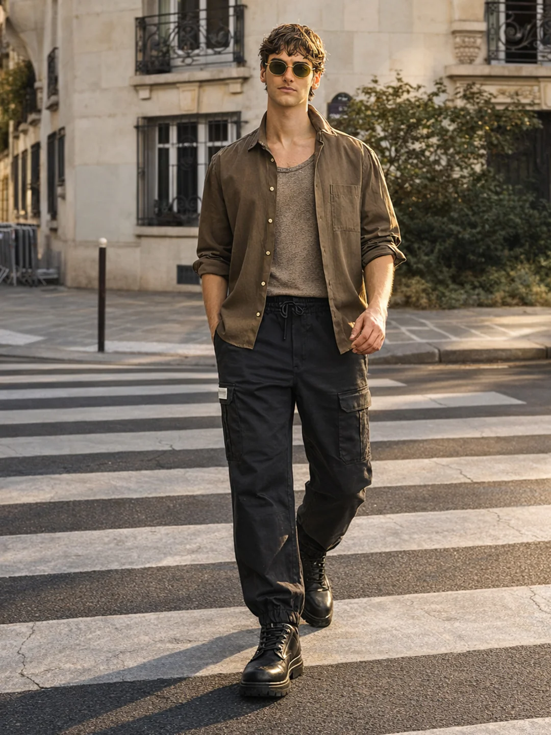 Men's Black Regular Fit Solid Utility Cargo - Image 3