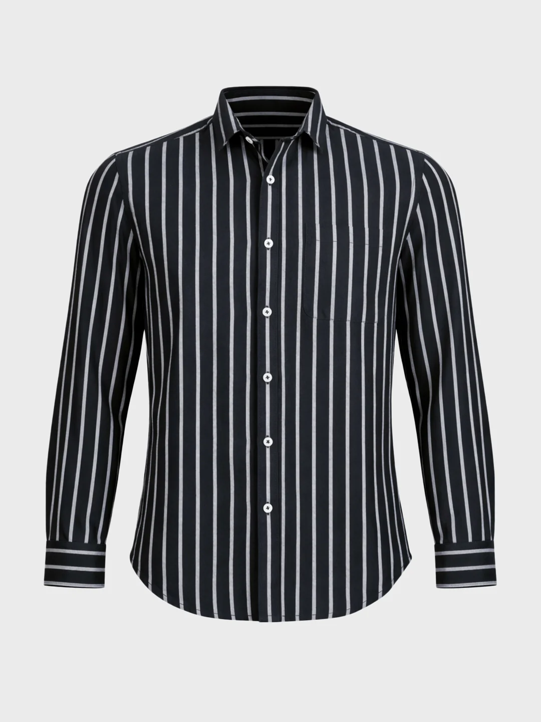 Men's Black Regular Fit Striped Casual Shirts - Image 6