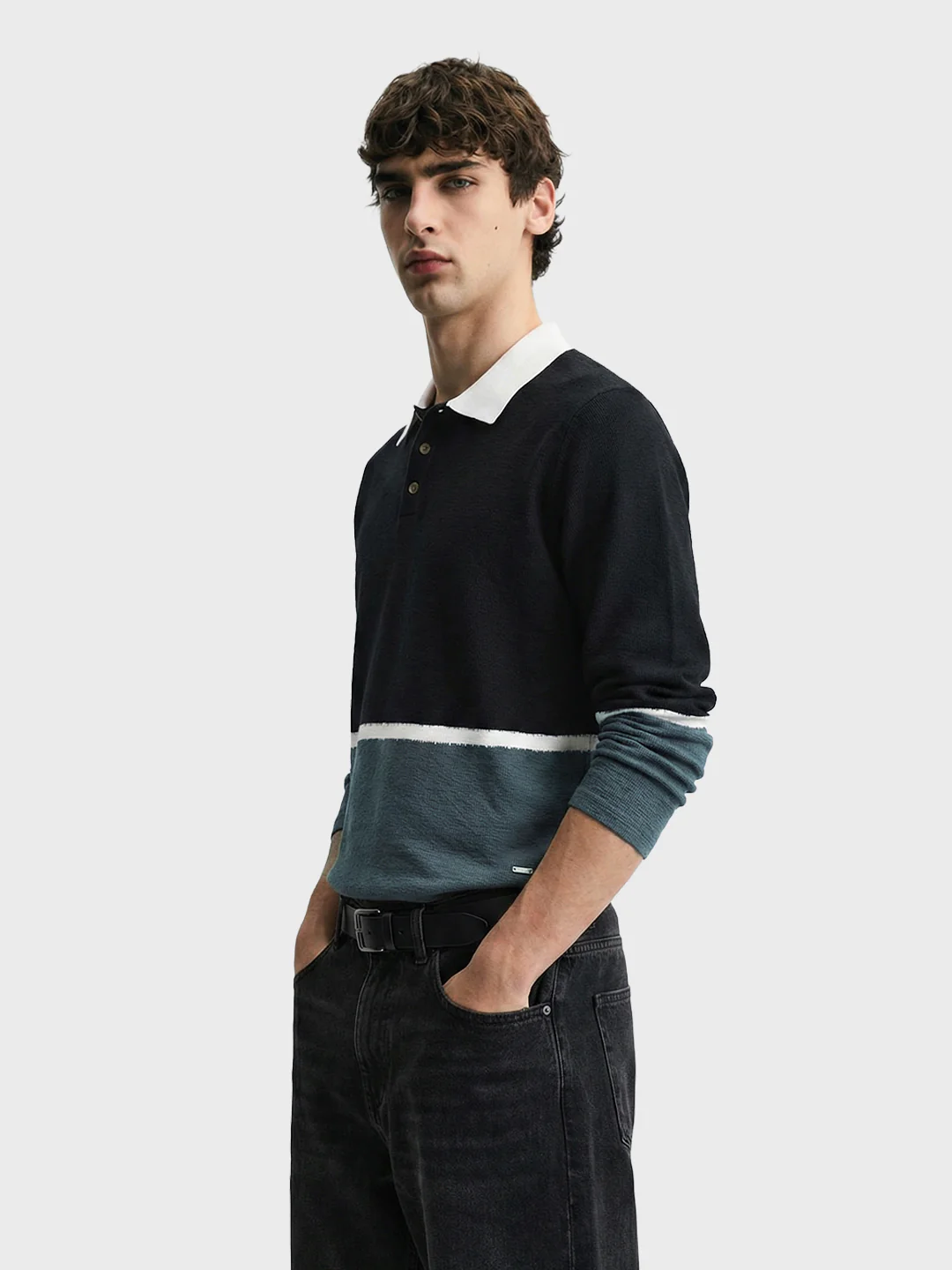 Men's Black Regular Fit Striped Casual T-Shirt - Image 3