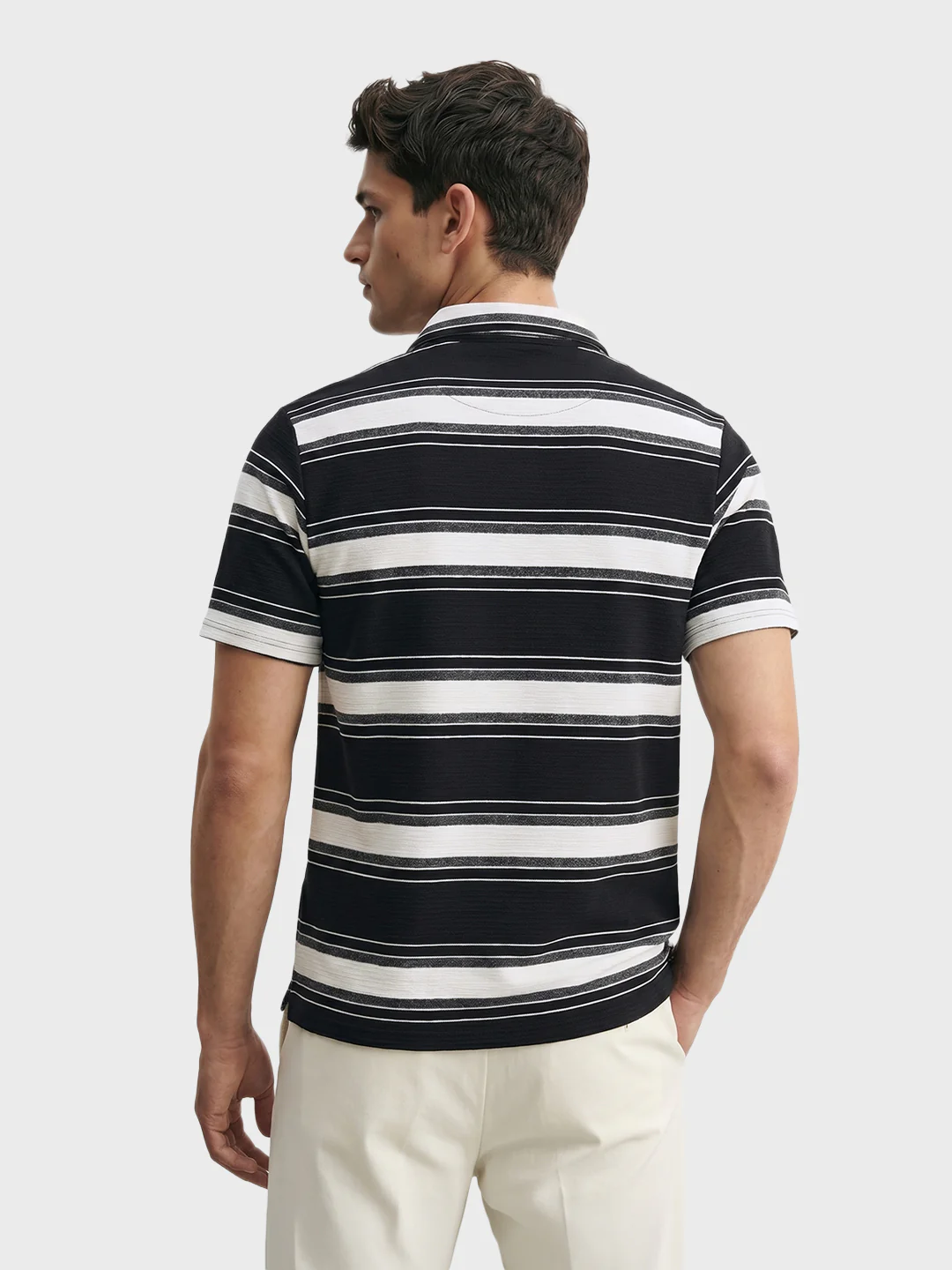 Men's Black Regular Fit Striped Casual T-Shirt - Image 4