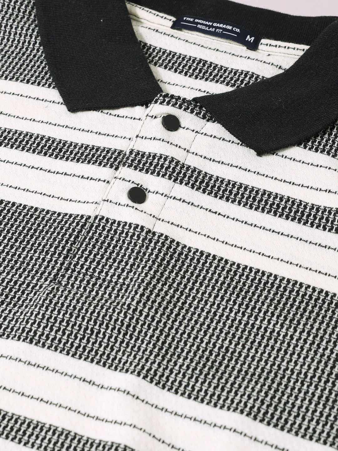 Men's Black Regular Fit Striped Casual T-Shirts - Image 3