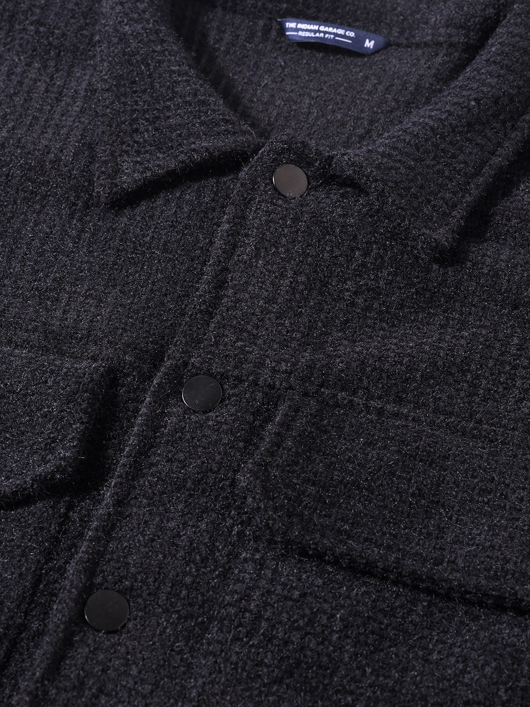 Men's Black Regular Fit Textured Casual Jacket - Image 3