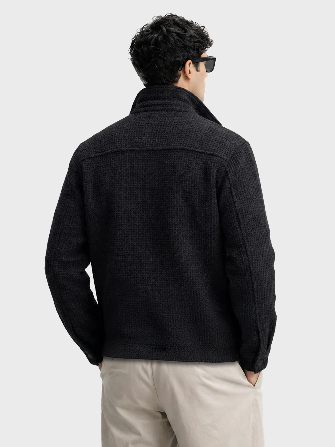 Men's Black Regular Fit Textured Casual Jacket - Image 5