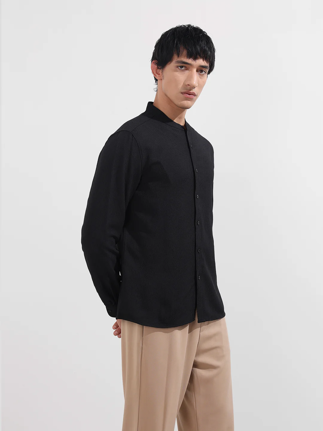 Men's Black Regular Fit Textured Resort Wear Shirt - Image 4
