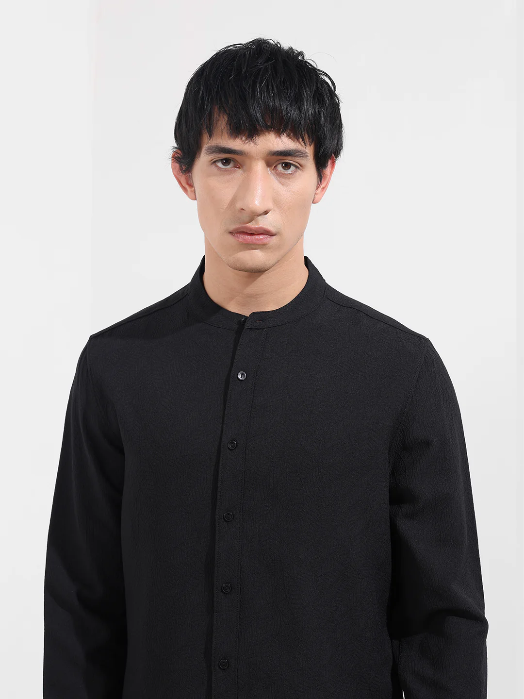 Men's Black Regular Fit Textured Resort Wear Shirt - Image 5