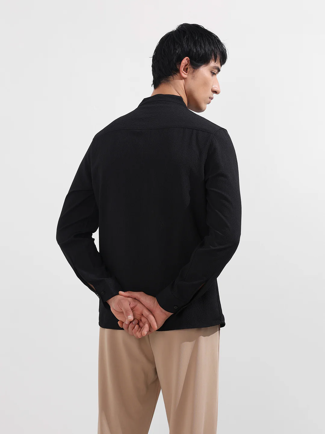 Men's Black Regular Fit Textured Resort Wear Shirt - Image 6