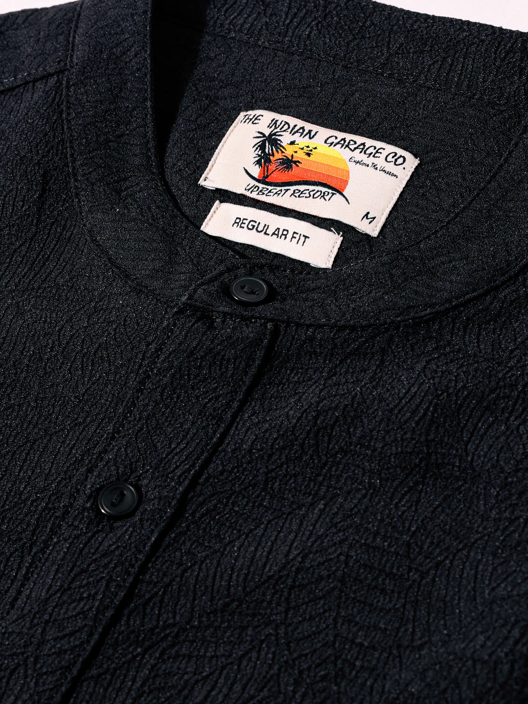 Men's Black Regular Fit Textured Resort Wear Shirt - Image 7