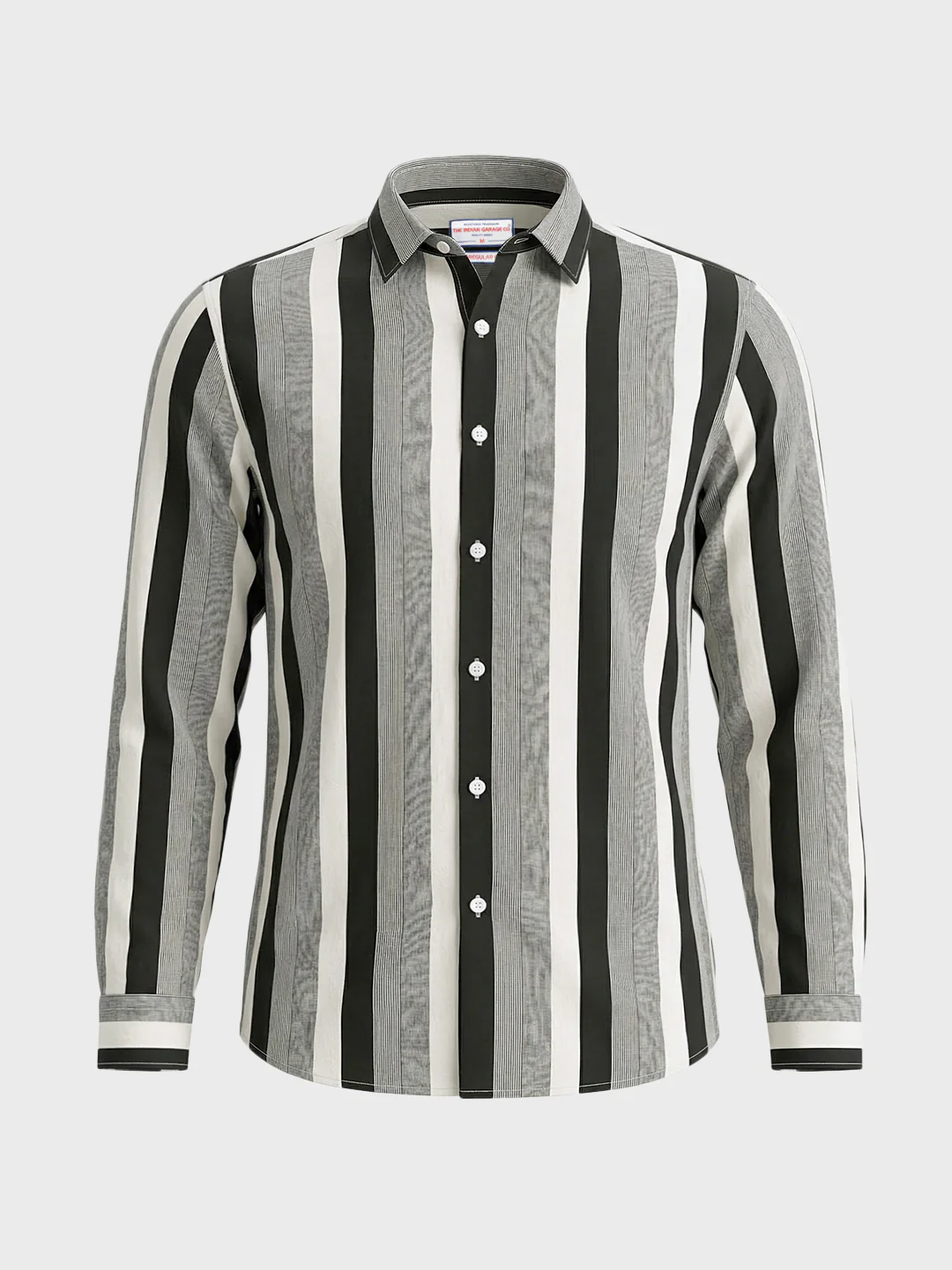 Men's Black Regular Fit Vertical Stripes Casual Shirt - Image 6