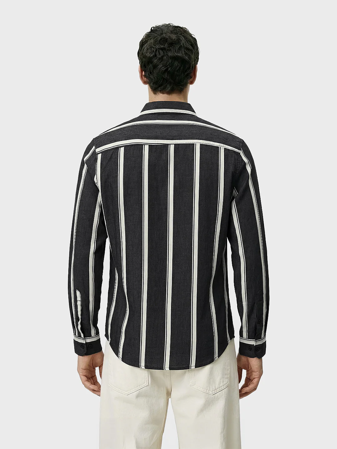 Men's Black Regular Fit Vertical Stripes Casual Shirt - Image 4