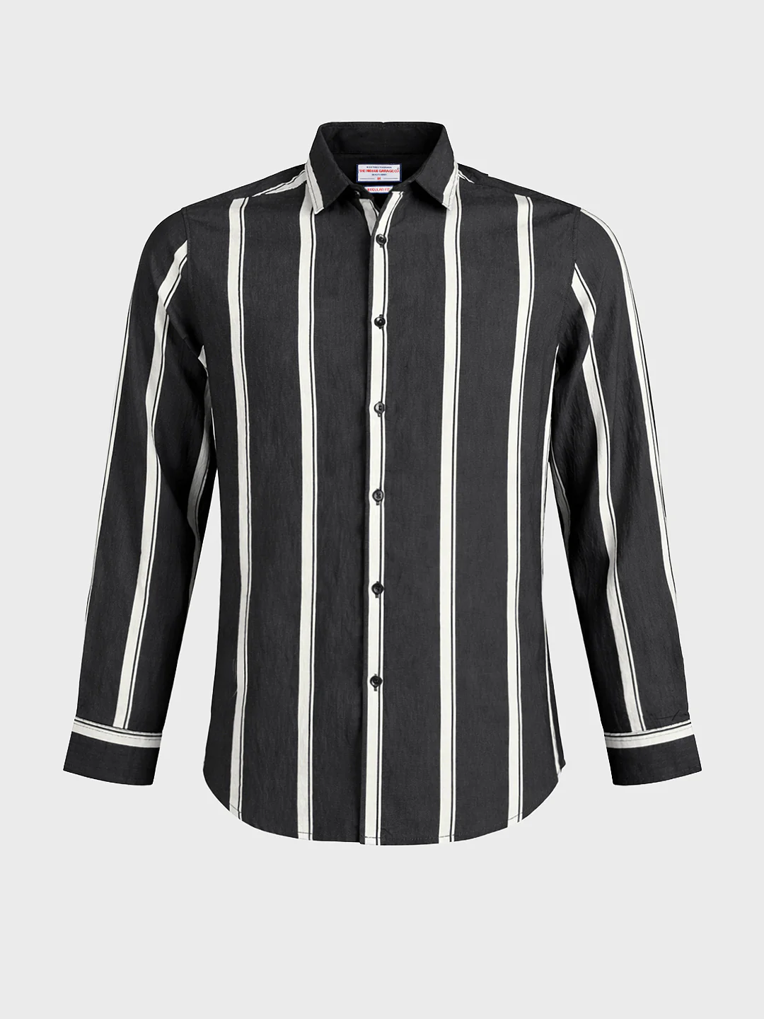 Men's Black Regular Fit Vertical Stripes Casual Shirt - Image 5