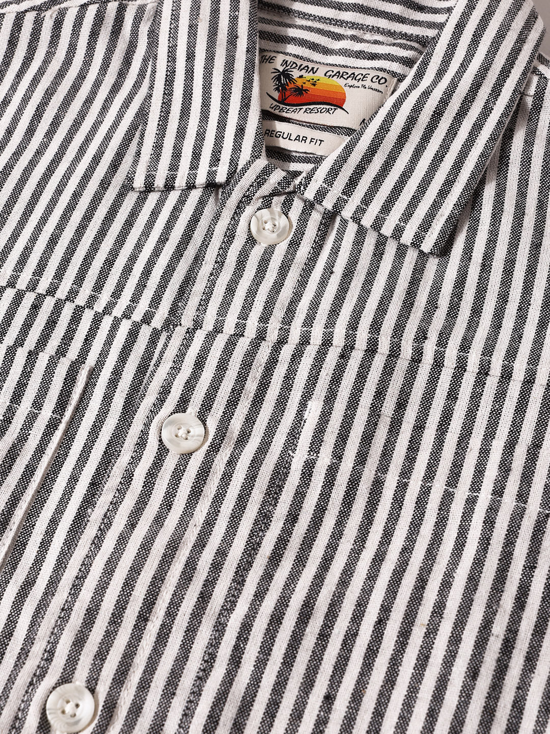 Men's Black Regular Fit Vertical Stripes Resort Wear Shirt - Image 3