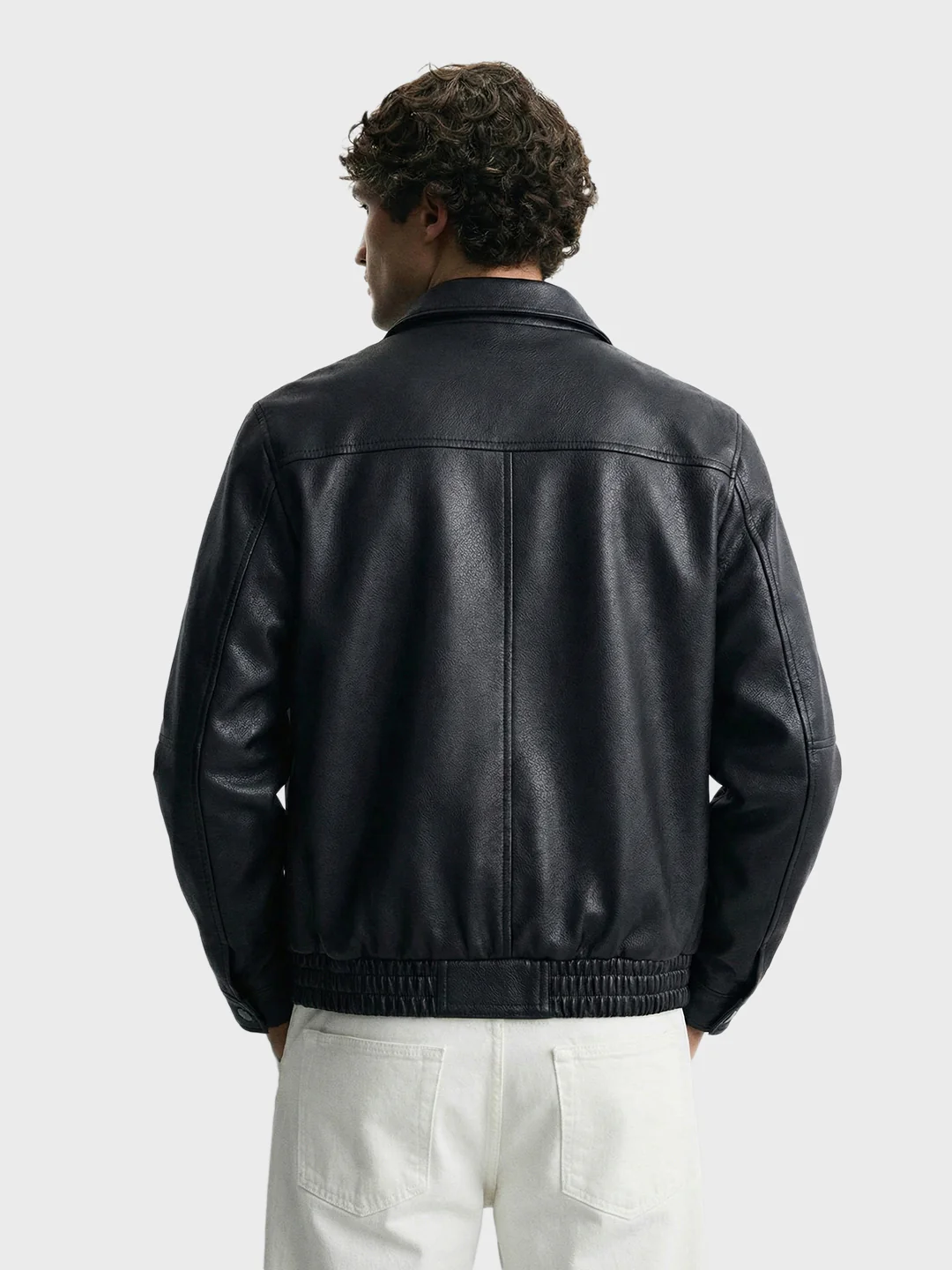 Men's Black Relaxed Fit Solid Casual Bomber Jacket - Image 2