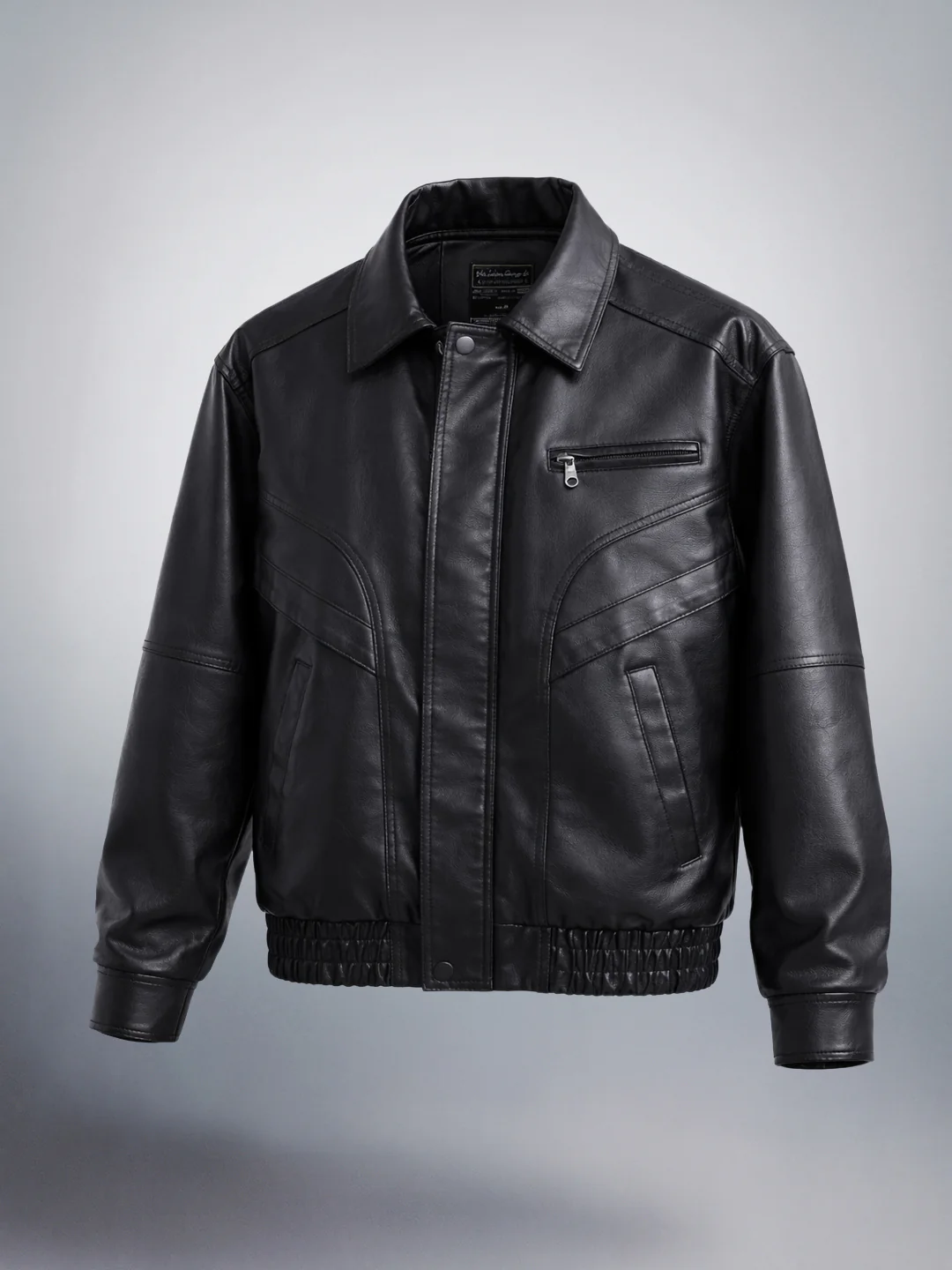 Men's Black Relaxed Fit Solid Casual Bomber Jacket - Image 3