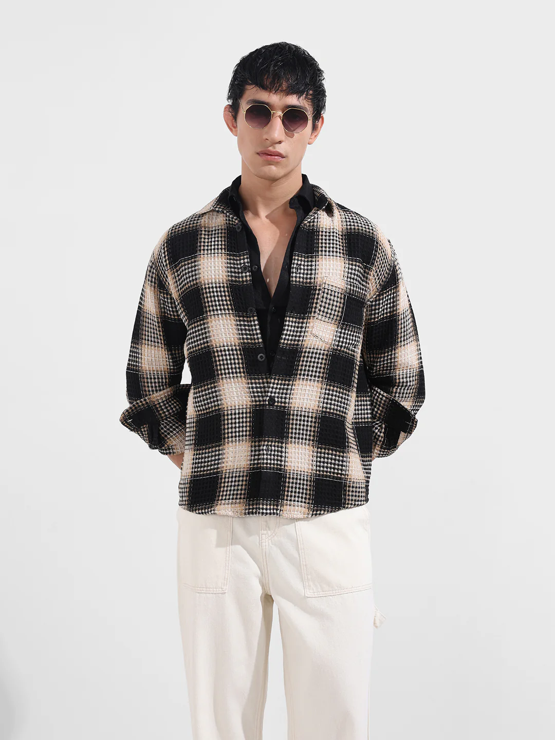 Men's Black Relaxed Fit Textured Casual Shirt - Image 2