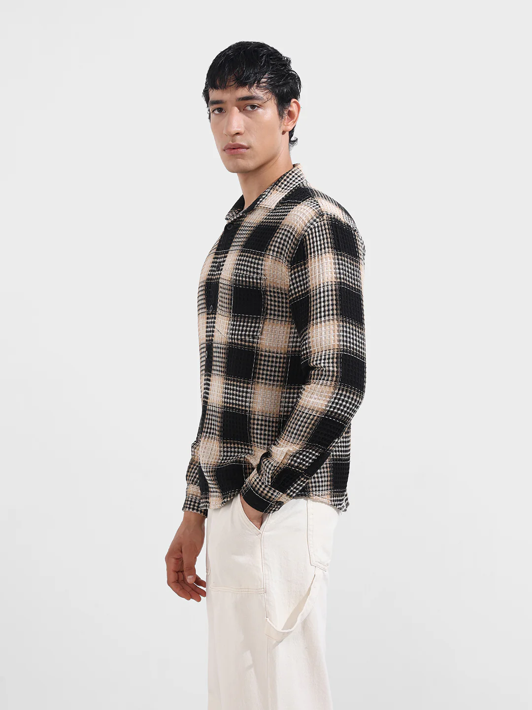 Men's Black Relaxed Fit Textured Casual Shirt - Image 4