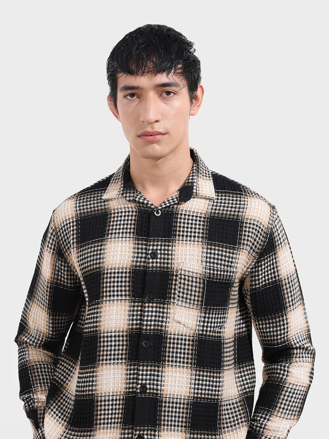 Men's Black Relaxed Fit Textured Casual Shirt - Image 5