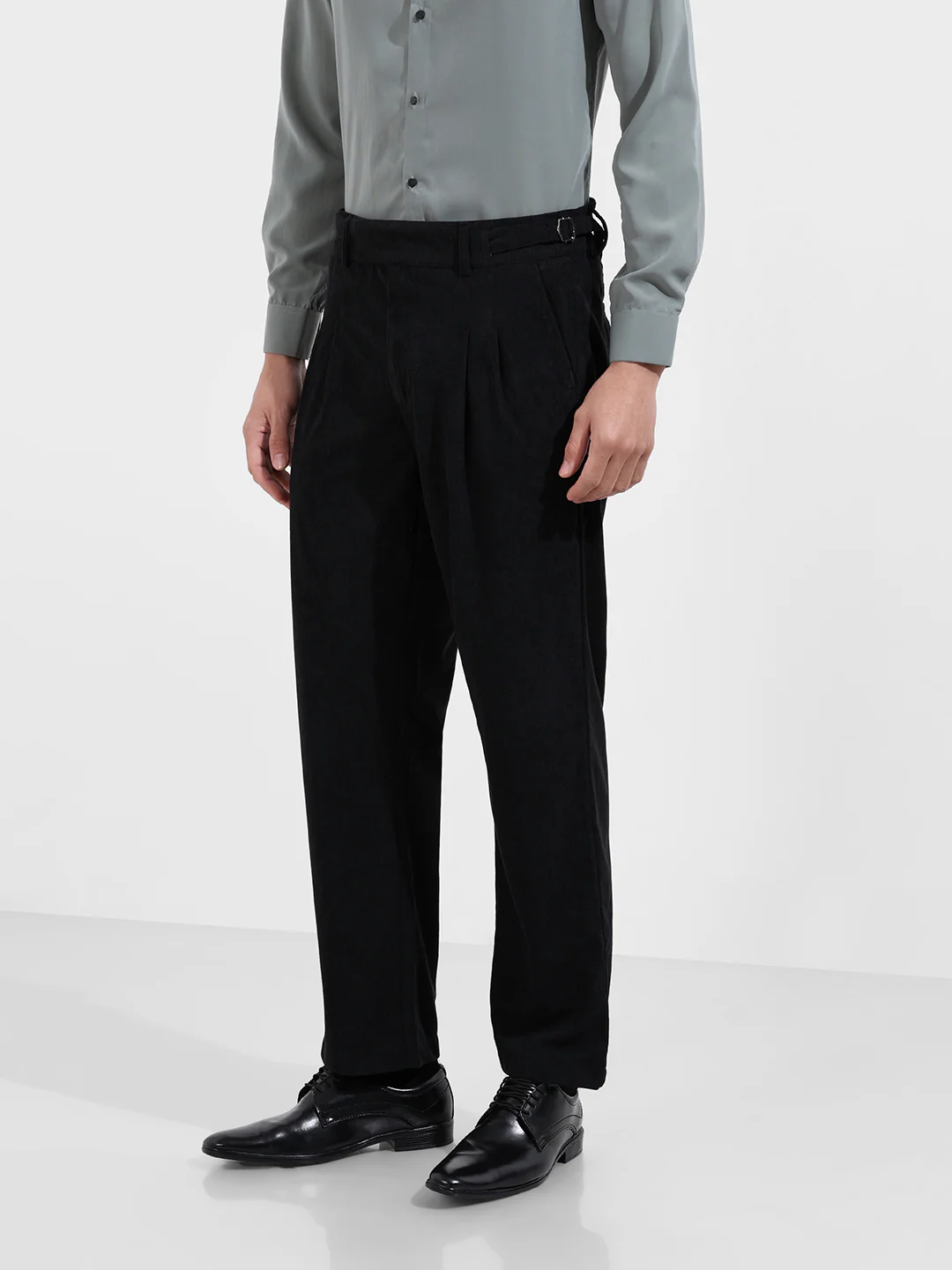 Men's Black Relaxed Fit Textured Casual Trousers - Image 3