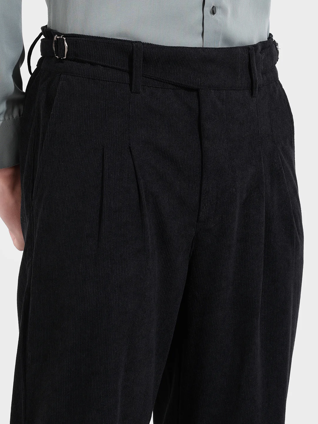 Men's Black Relaxed Fit Textured Casual Trousers - Image 4