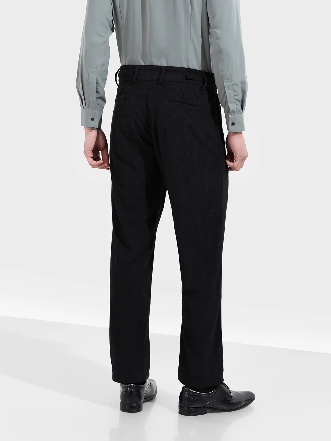 Men's Black Relaxed Fit Textured Casual Trousers - Image 5