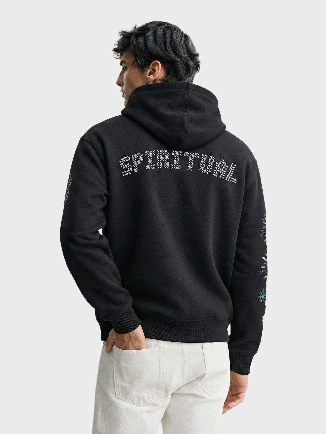 Men's Black Relaxed Fit Embroided Casual Sweatshirt - Image 2
