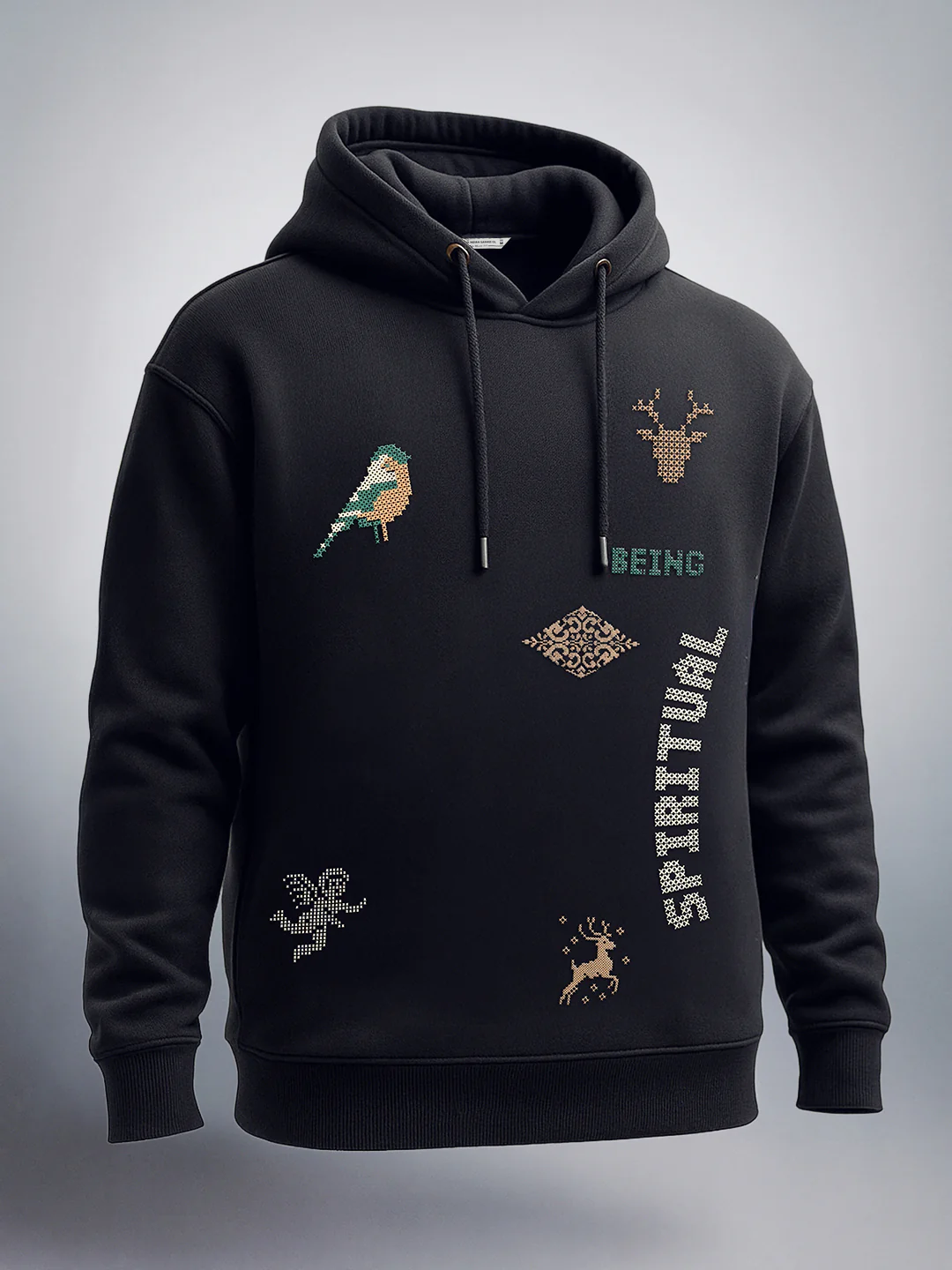 Men's Black Relaxed Fit Embroided Casual Sweatshirt - Image 3