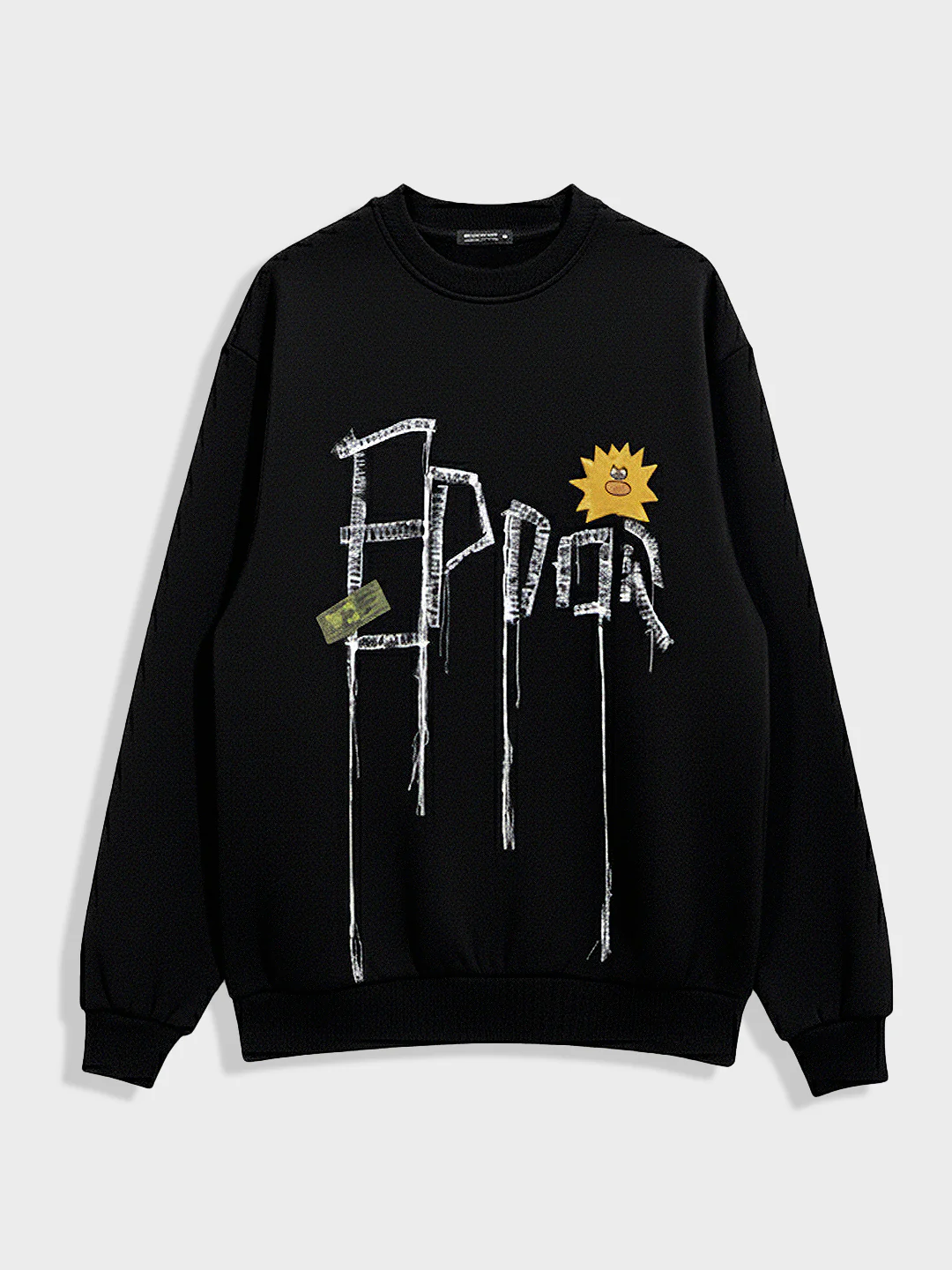 Men's Black Relaxed Fit Embroided Casual Sweatshirt - Image 3