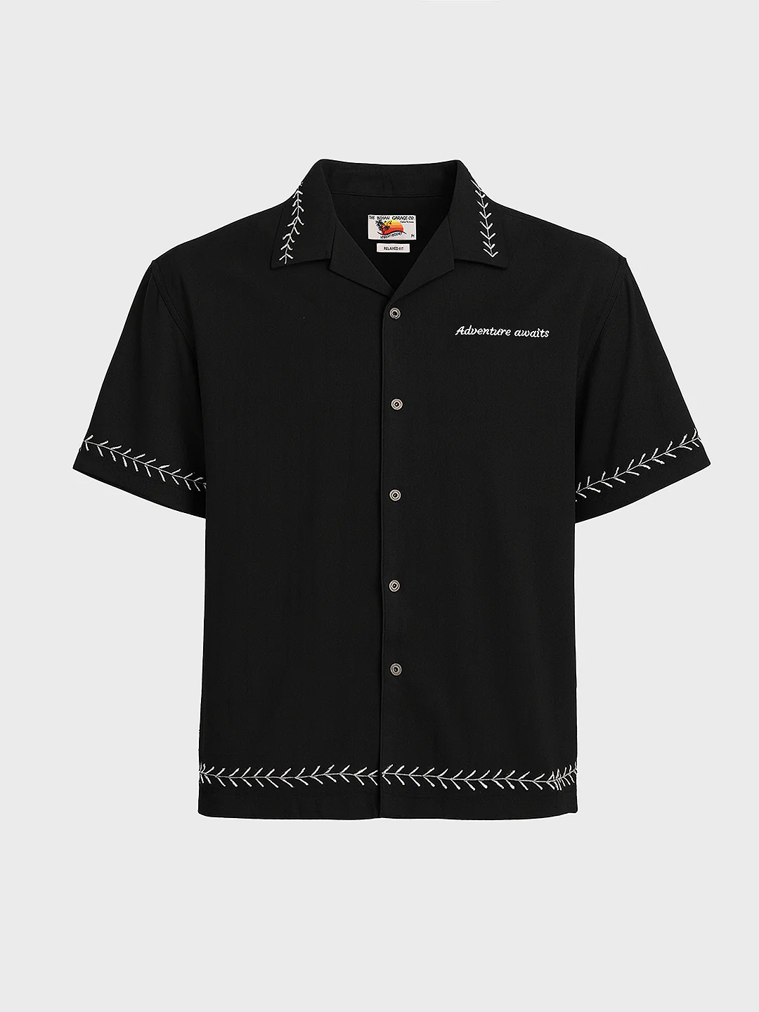 Men's Black Relaxed Fit Embroided Resort Wear Shirt - Image 3