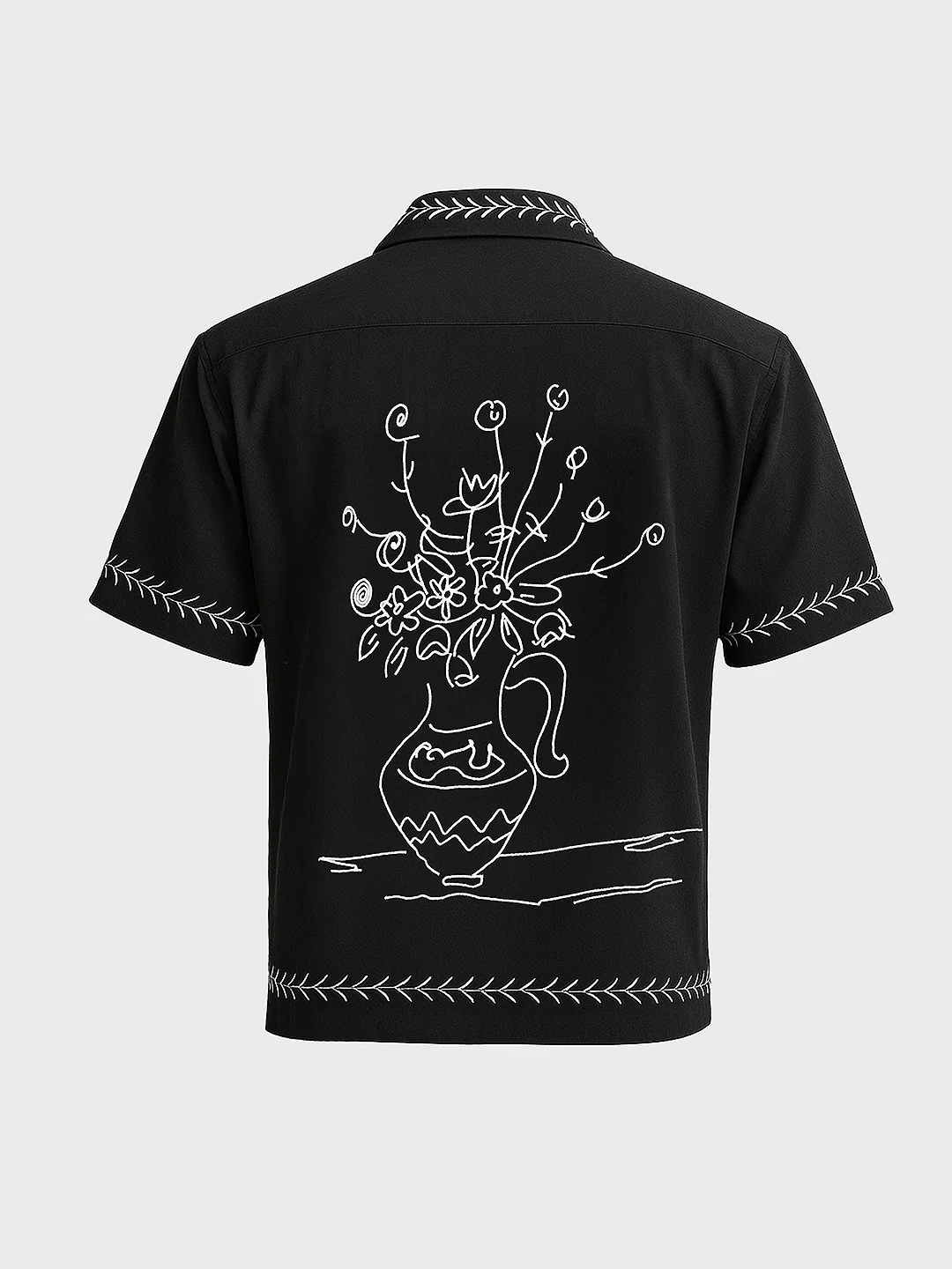 Men's Black Relaxed Fit Embroided Resort Wear Shirt - Image 4