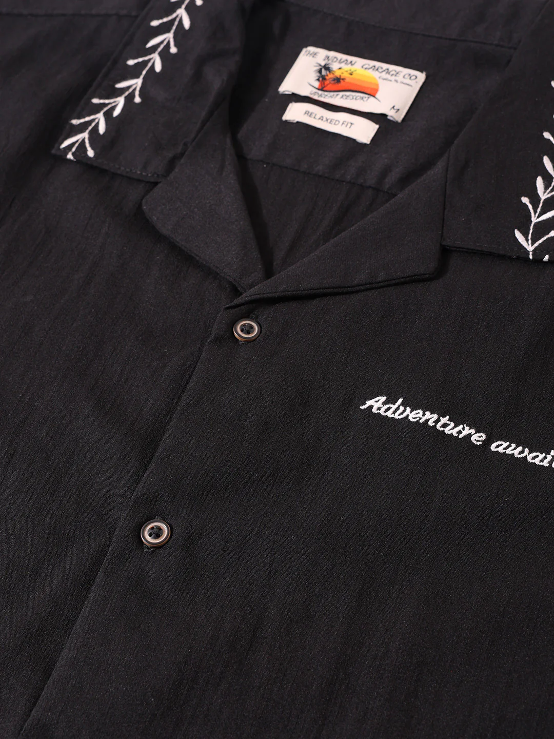 Men's Black Relaxed Fit Embroided Resort Wear Shirt - Image 5